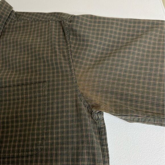 LL Bean Plaid Check Button Down Green Tan Blue Long Sleeve Shirt Men Medium - Picture 8 of 13